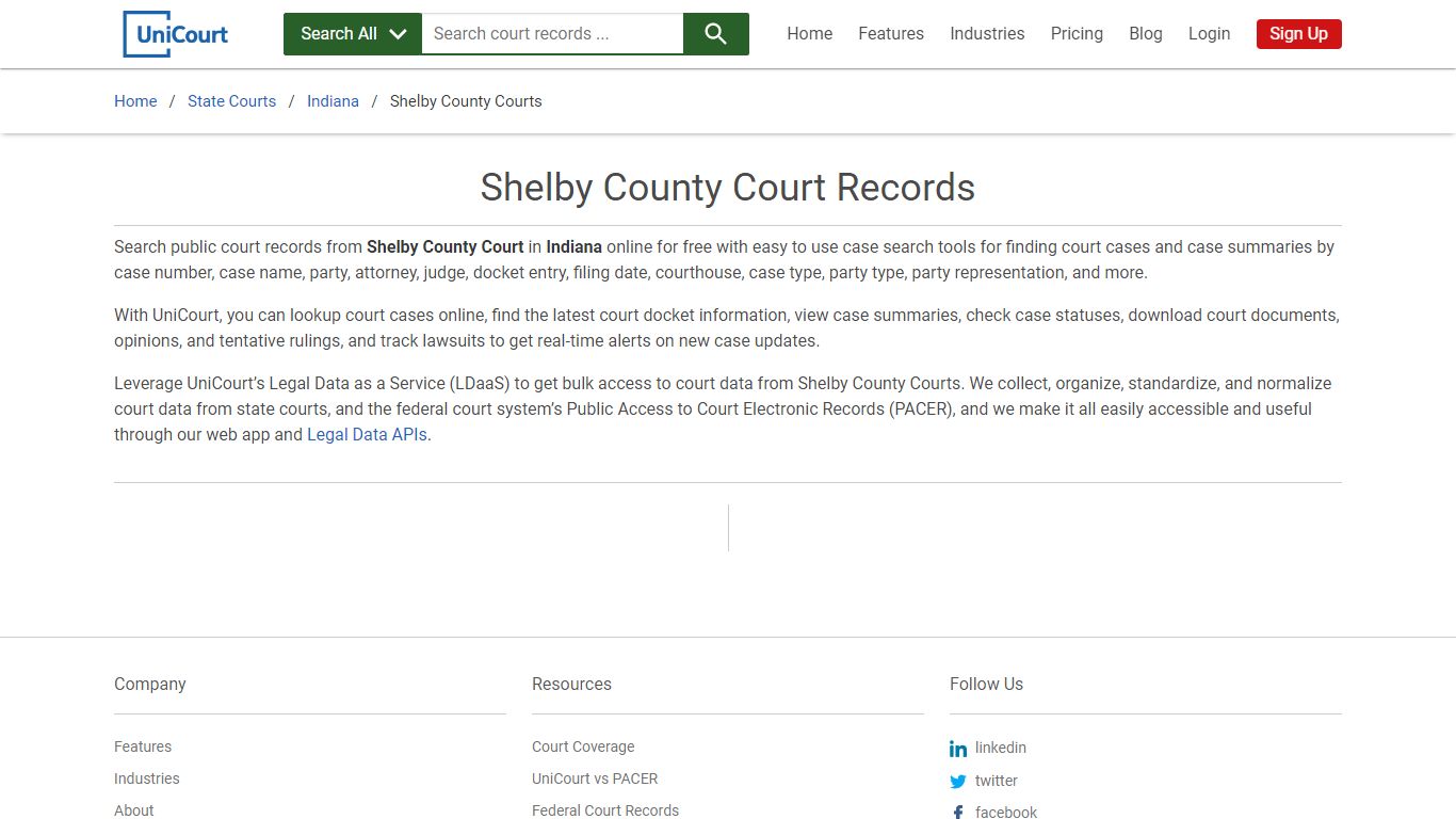 Shelby County Court Records | Indiana | UniCourt